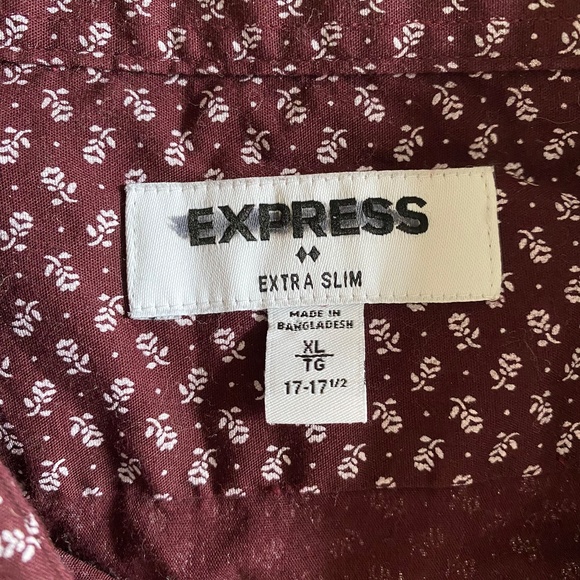 Express Men's 100% Cotton Button Down Shirt - Maroon - XL - Extra Slim Fit - Picture 4 of 5